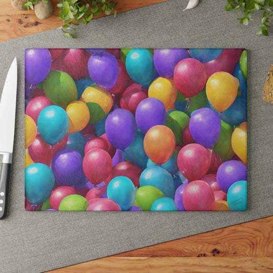 Colourful Balloon - Glass Cutting Board